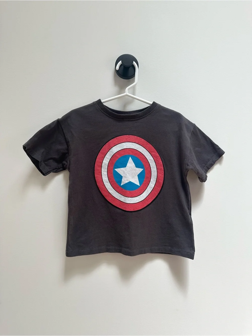 Zara Marvel Gray Tee with Red, White and Blue Shield Graphic, 3 Years